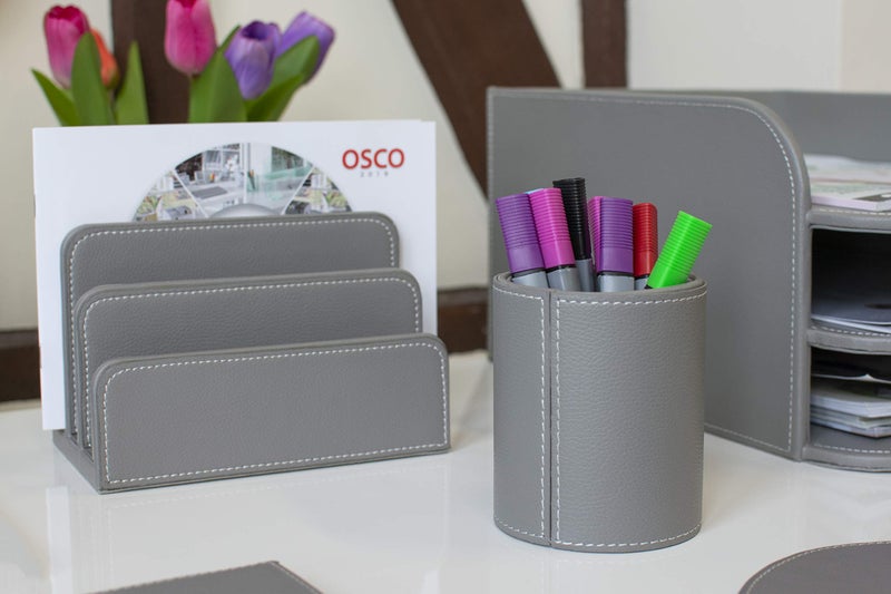 OSCO Faux Leather Mail Sorter & Envelope Organiser â€“ Desk File Storage Stand with Display Slots â€“ Modern Letter Holder Tray Minimalist Home & Office â€“ Grey - Image 4
